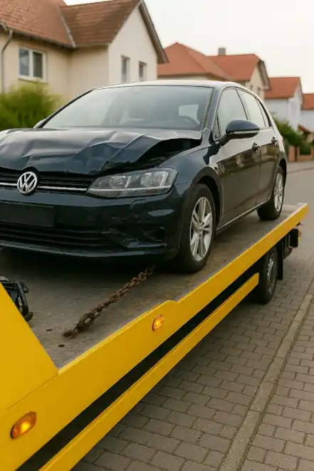 Defektes Auto wird für den Autoankauf in Limburg abgeschleppt, um den Verkaufsprozess zu erleichtern.